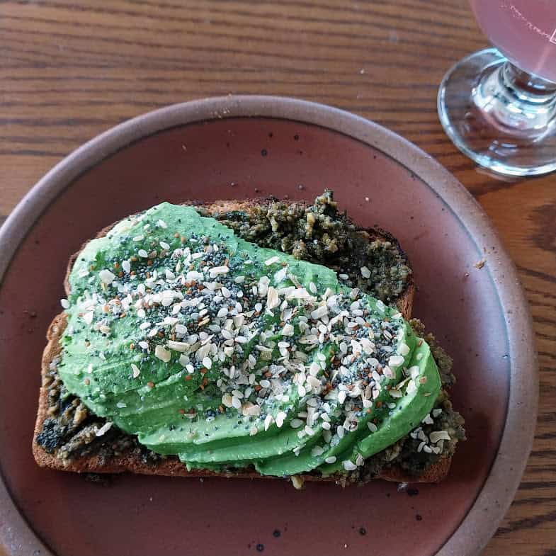 Everything Bagel Seasoning with Pepperweed Seeds on toast with pesto