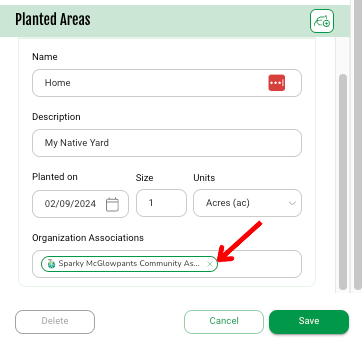 Once approved, associate your plantings with the Org.