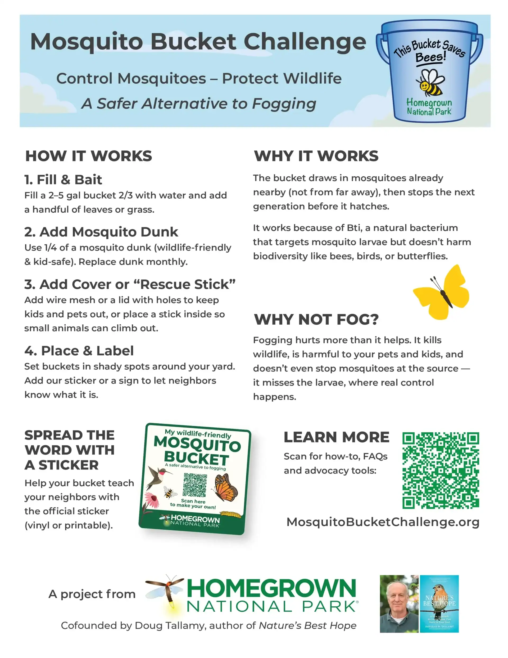 example of mosquito bucket flyer printed - Mosquito bucket challenge - Homegrown National Park